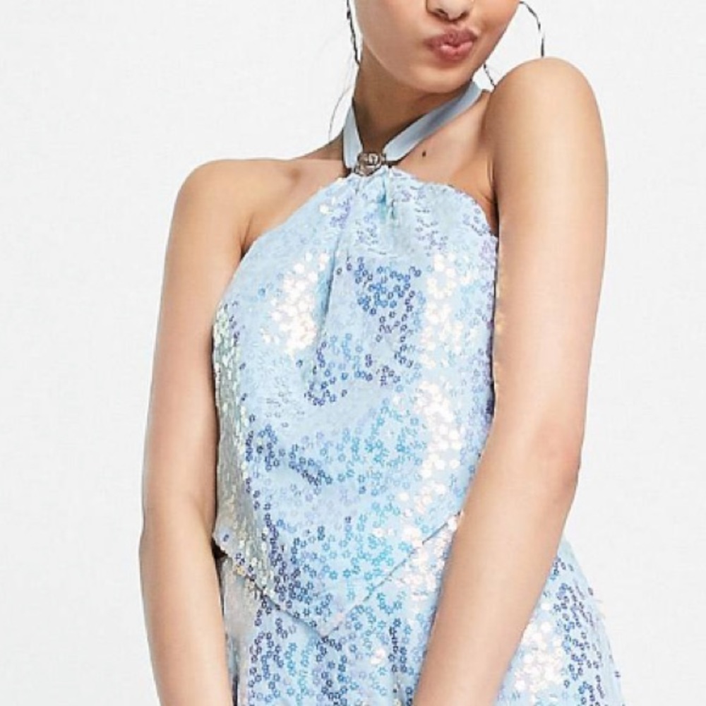NWT Sequin Halter Tie-Back Top